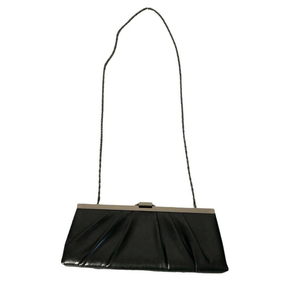 Jessica McClintock Evening Bag Black Formal Faux Leather Clutch Shoulder Chain